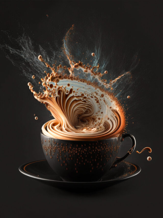 Aromatic coffee splashing in a Cappuccino cup