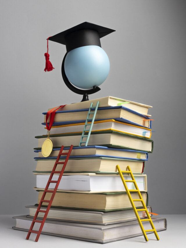 front-view-stacked-books-graduation-cap-ladders-education-day