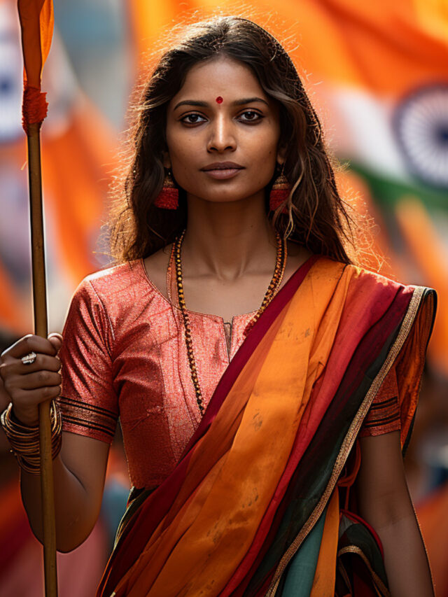 portrait-indian-woman-with-flag